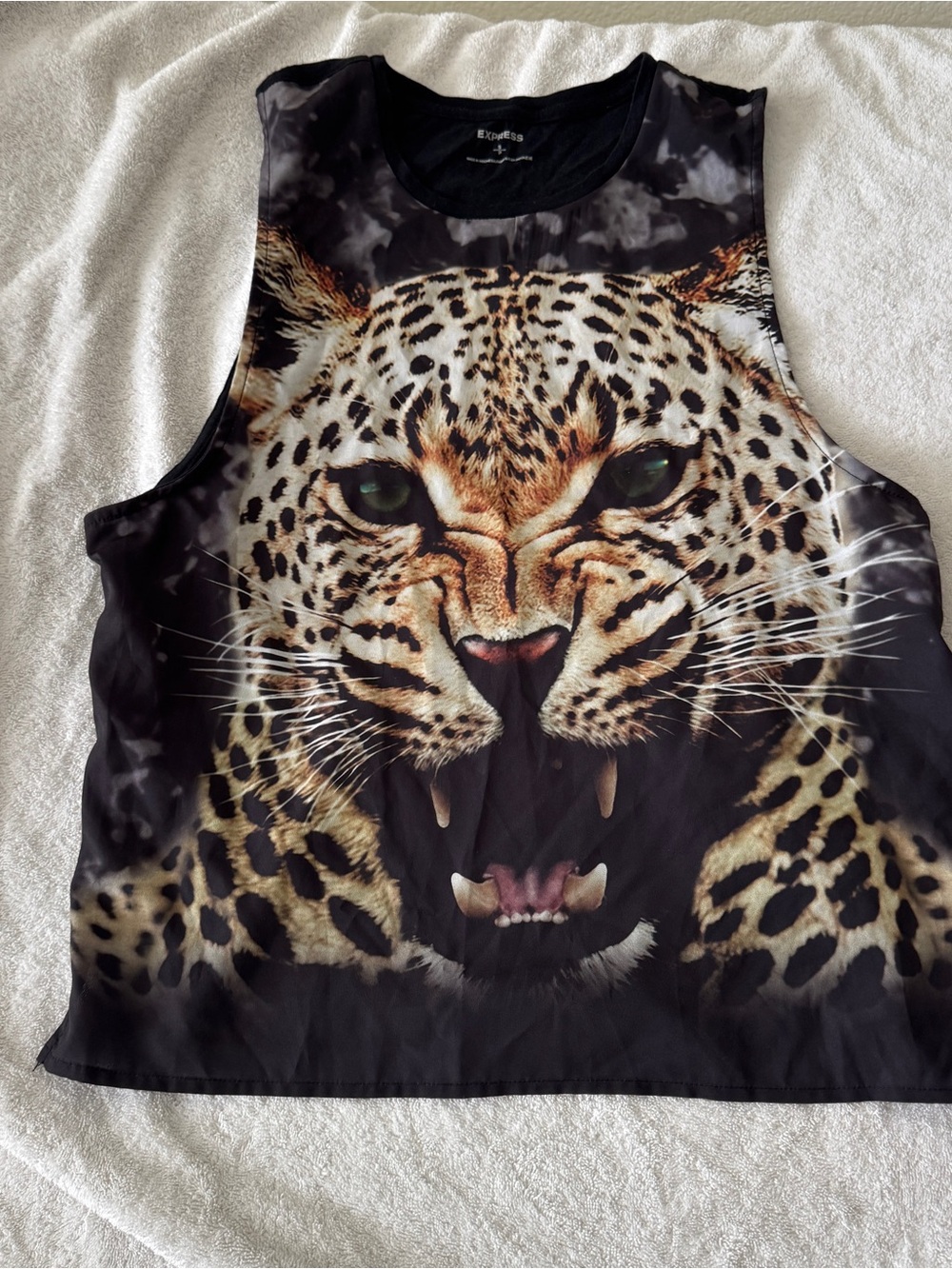 Express Black Tank Top with Large Leopard Face Graphic Size Small